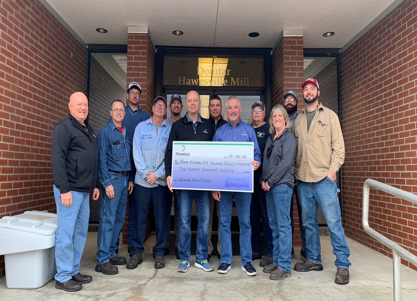 Domtar made a $100,000 donation for tornado relief in Western Kentucky.