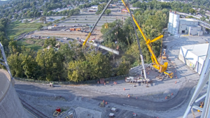 Preparing to build a bridge using pre-stressed beams. The bridge offers access to a nearby interstate as part of our commitment to circular economy principles.