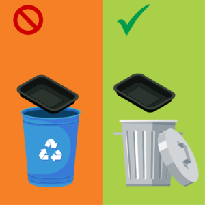 Le plastique noir n'est pas recyclable. Évitez d'acheter des produits emballés dans du plastique noir.