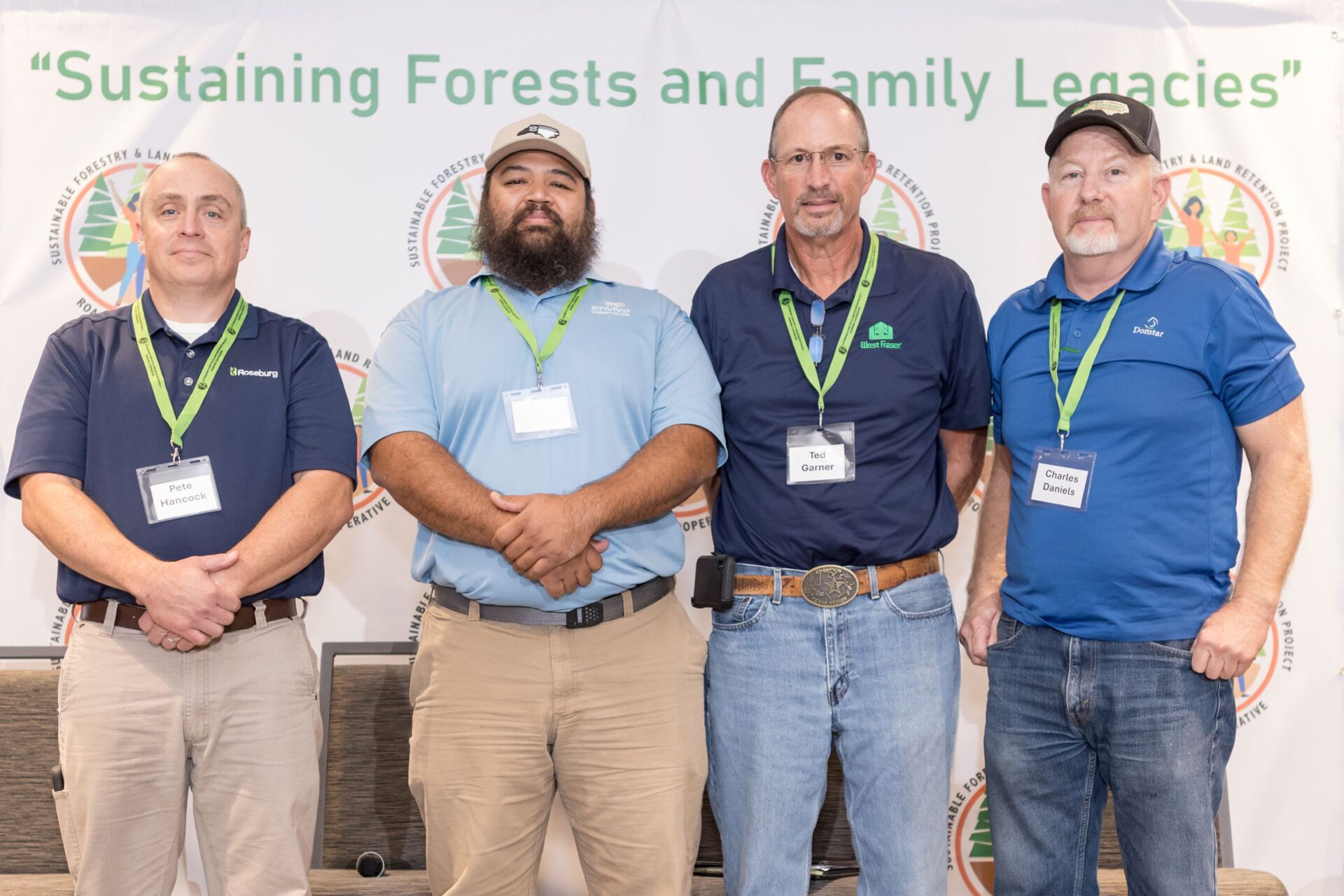 Domtar’s Chuck Daniels, right, participated in a panel discussion that highlighted forestry resources for landowners. Group photo also includes Pete Hancock, Roseburg Forest Products; Phillip Lewis, Enviva; Ted Garner, West Fraser Timber Co. Ltd.