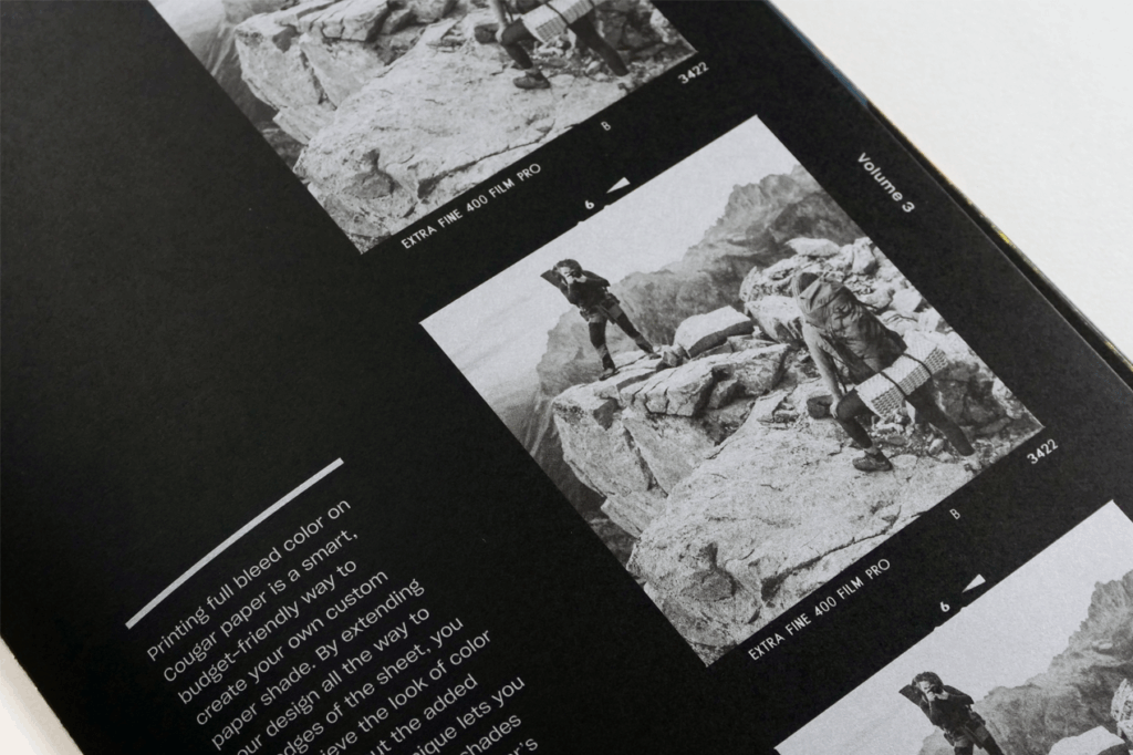 a spread from the 3rd volume of cougar paper trails with heavy ink coverage