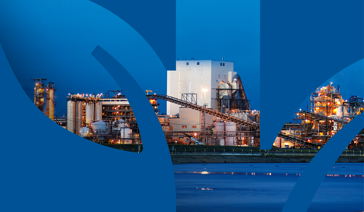 Image: Nighttime photo of Domtar facility on a river, with an outline of a seedling overlaid on a blue background. At Domtar, responsible business is one of our sustainability strategy pillars. Learn how we performed against targets in 2024. sustainability dot domtar dot com